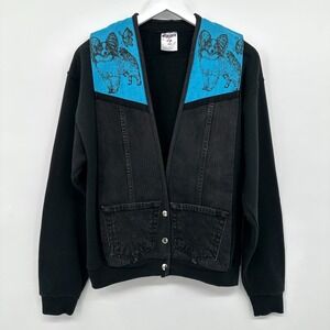 Vintage‎ Upcycled Papillion Dog Lover Jacket Size Small Fleece Denim Pockets